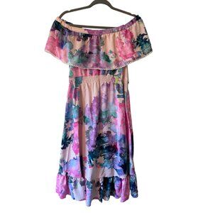 Ripe Maternity Gemma Watercolor Floral Dress Off-Shoulder Ruffle Hem S